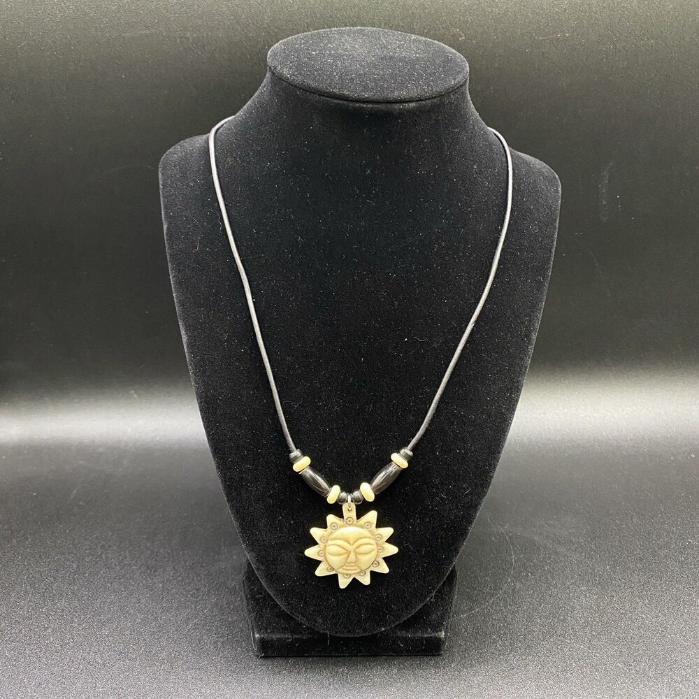 Handmade Sun Necklace with Black & Cream Beads by Neanie-Bot